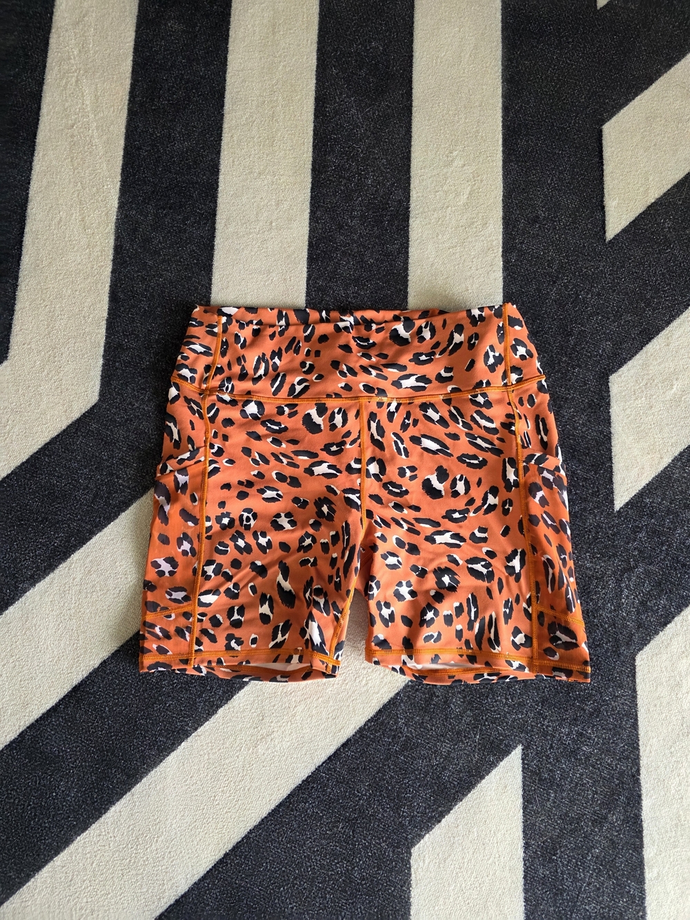 Fabletics Powerhold Orange Leopard-Print High-Rise Bike Shorts